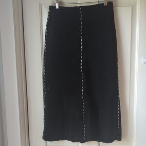 Karen Kane Black Suede Pencil Skirt with White Accents